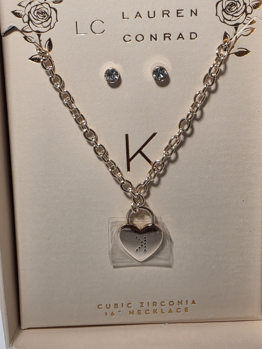 LC Lauren Conrad Rose Hold Heart Padlock Necklace Set